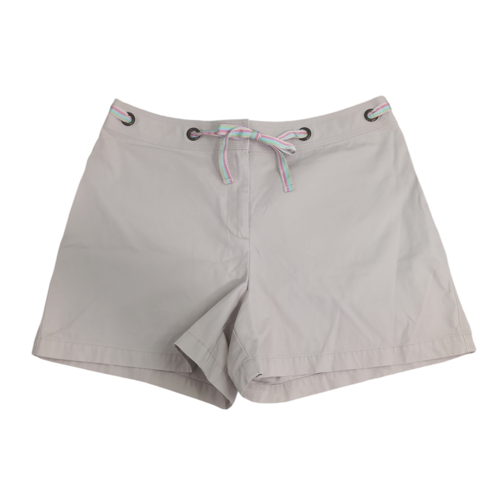 Kate Hill Casual khaki shorts with rainbow ribbon belt, women's 16